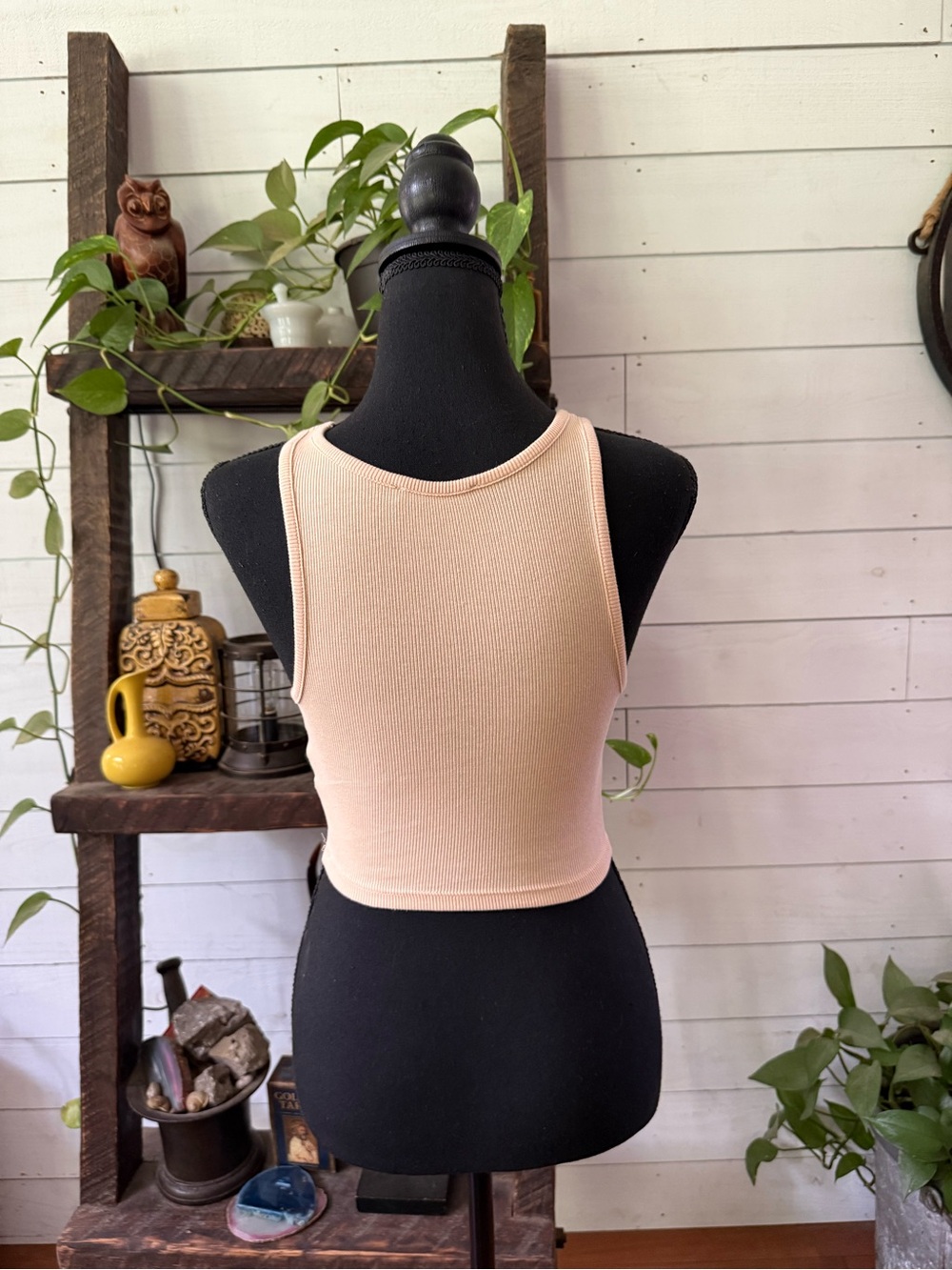 Zara Ribbed Crop Tan Beige Bodycon Top - Picture 4 of 17